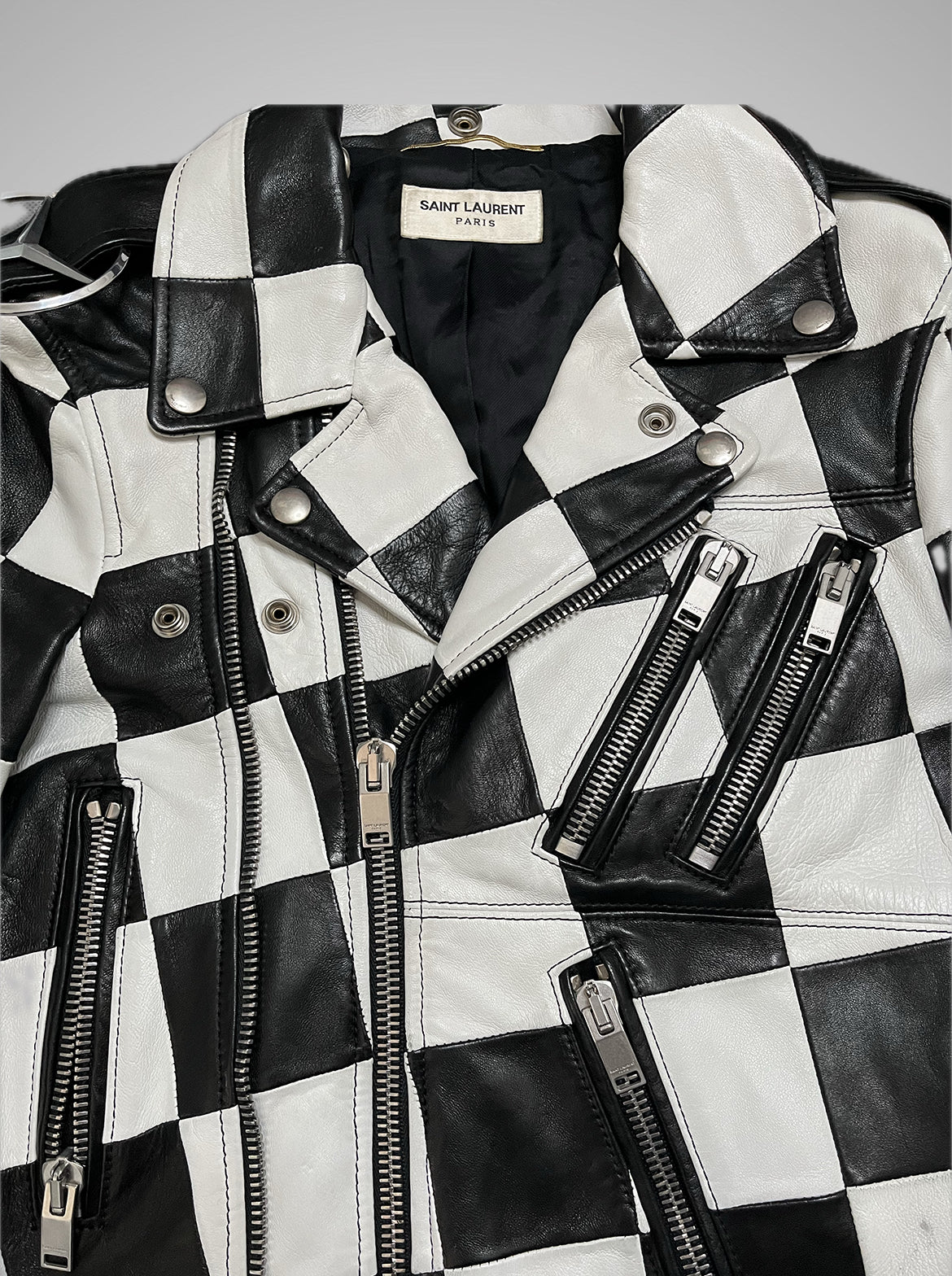 Saint Laurent Paris SS14 Checkerboard Multi-Zip Leather Jacket
