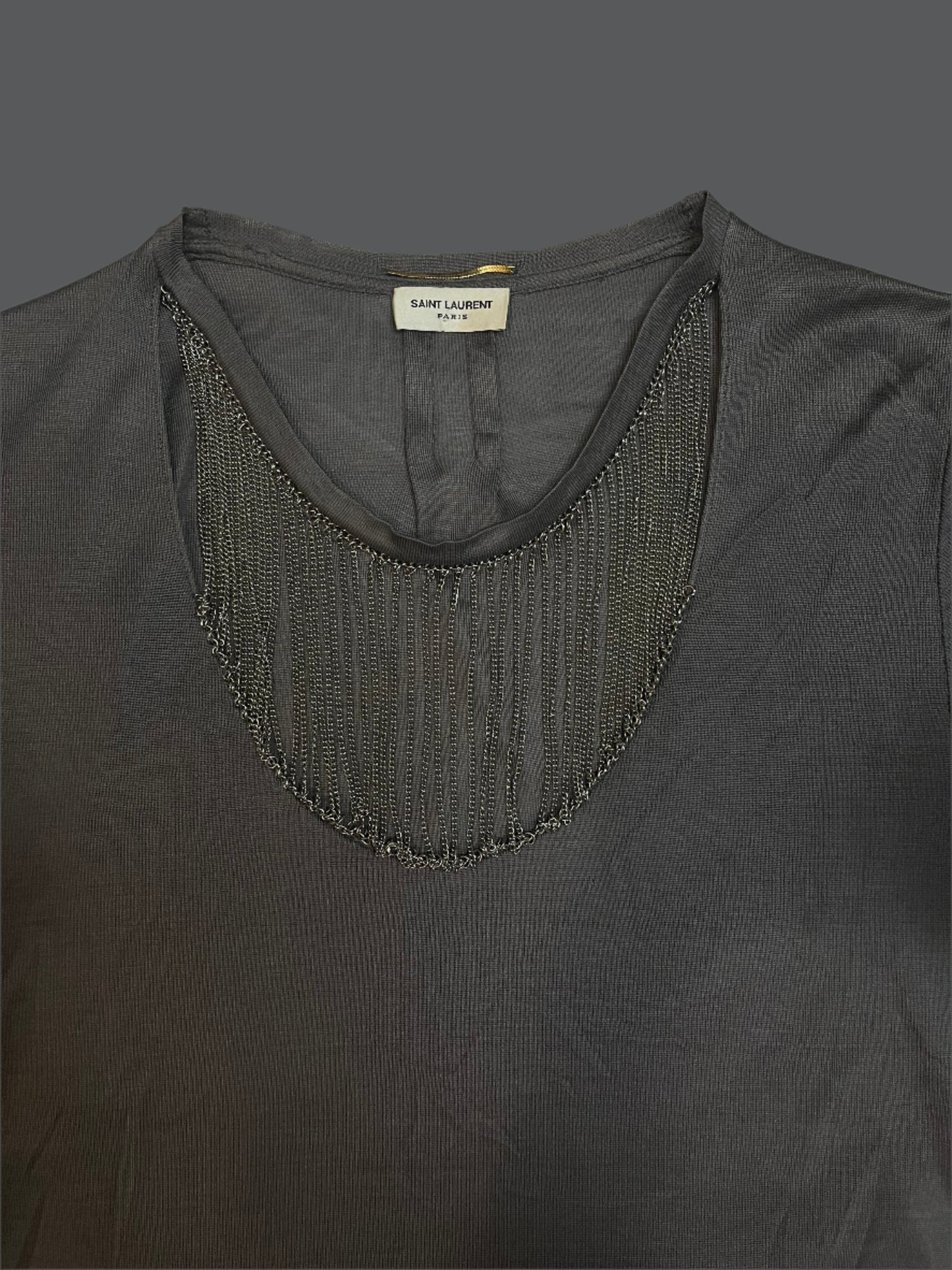 Saint Laurent Paris SS14 Silk Chain Skeleton Neck Tee