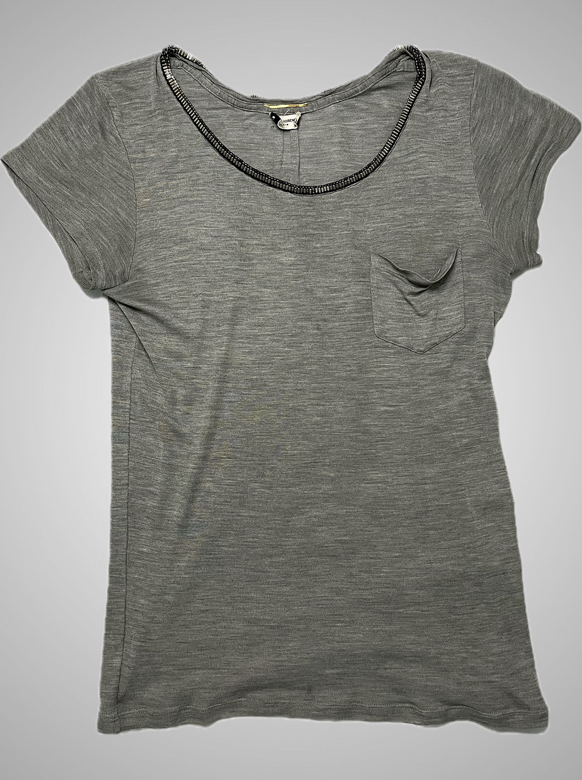 Saint Laurent Paris Studded Silk U-Neck Pocket Tee