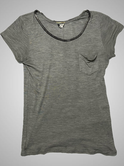 Saint Laurent Paris Studded Silk U-Neck Pocket Tee