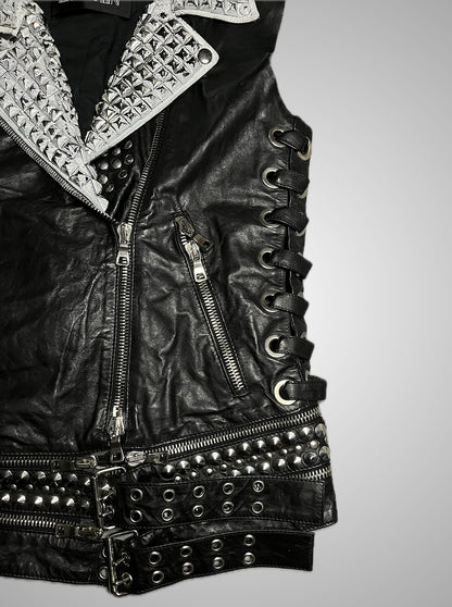 Balmain SS11 White Painted Studded Leather Corset Vest