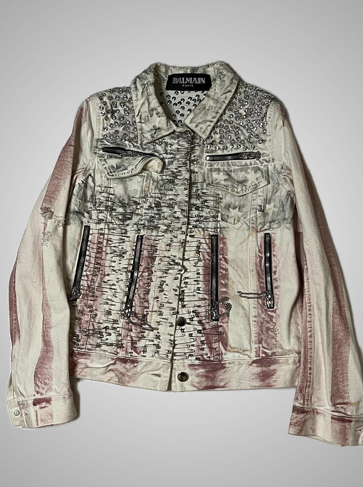 Balmain SS11 Safety Pin American Flag Denim Jacket