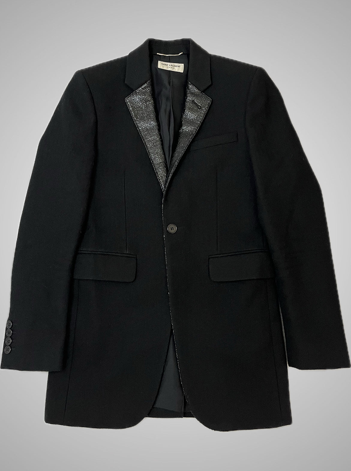 Saint Laurent Paris FW15 Vinyl Leather Lapel Wool Blazer