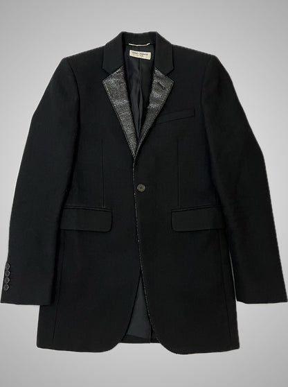 Saint Laurent Paris FW15 Vinyl Leather Lapel Wool Blazer