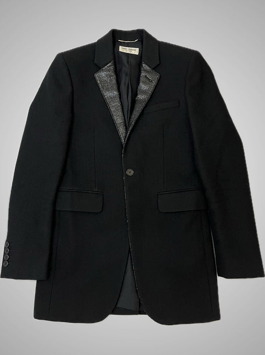 Saint Laurent Paris FW15 Vinyl Leather Lapel Wool Blazer