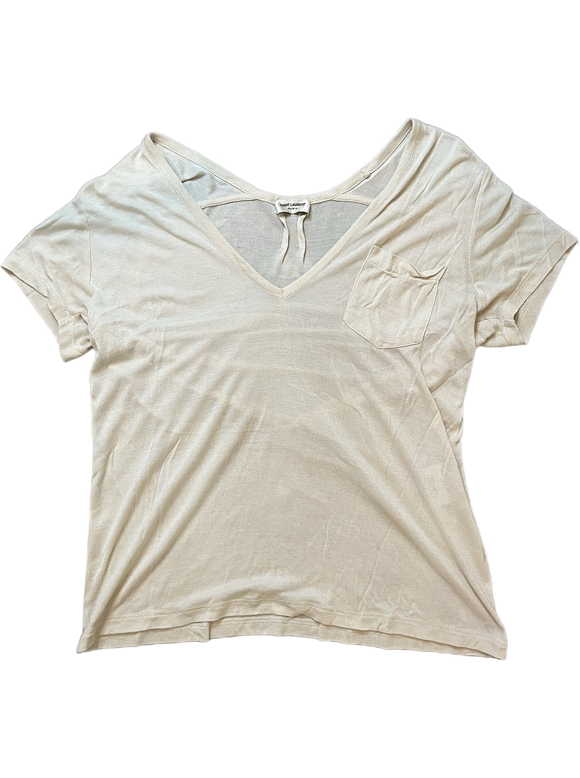 Saint Laurent Paris SS15 Sheer Deep V-neck Tee