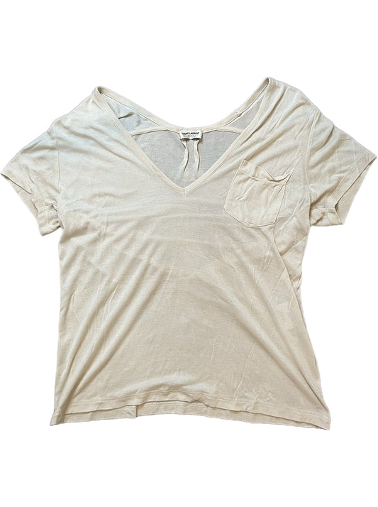 Saint Laurent Paris SS15 Sheer Deep V-neck Tee