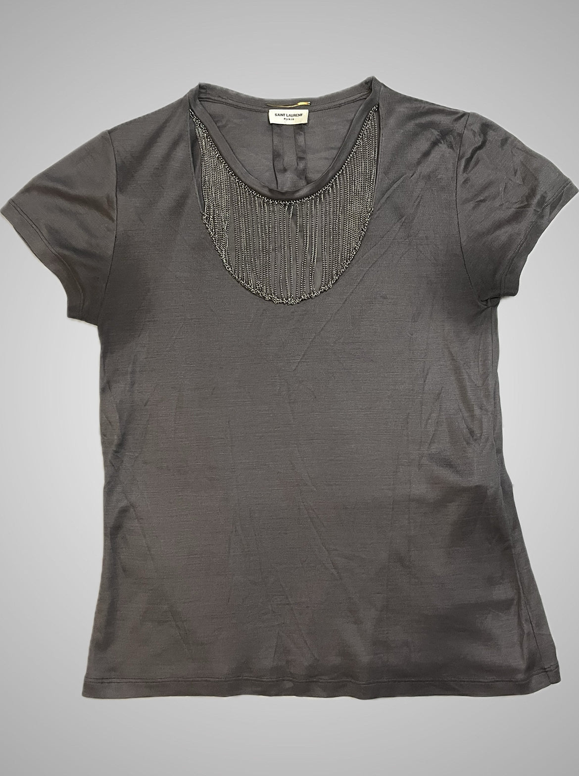 Saint Laurent Paris SS14 Silk Chain Skeleton Neck Tee