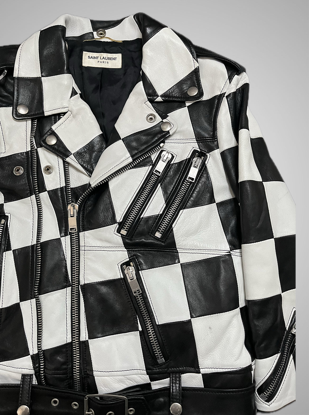 Saint Laurent Paris SS14 Checkerboard Multi-Zip Leather Jacket