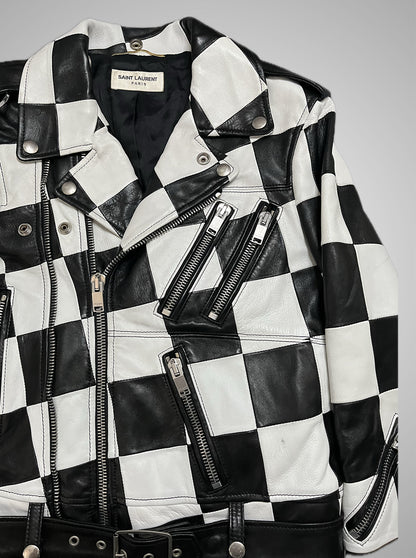Saint Laurent Paris SS14 Checkerboard Multi-Zip Leather Jacket