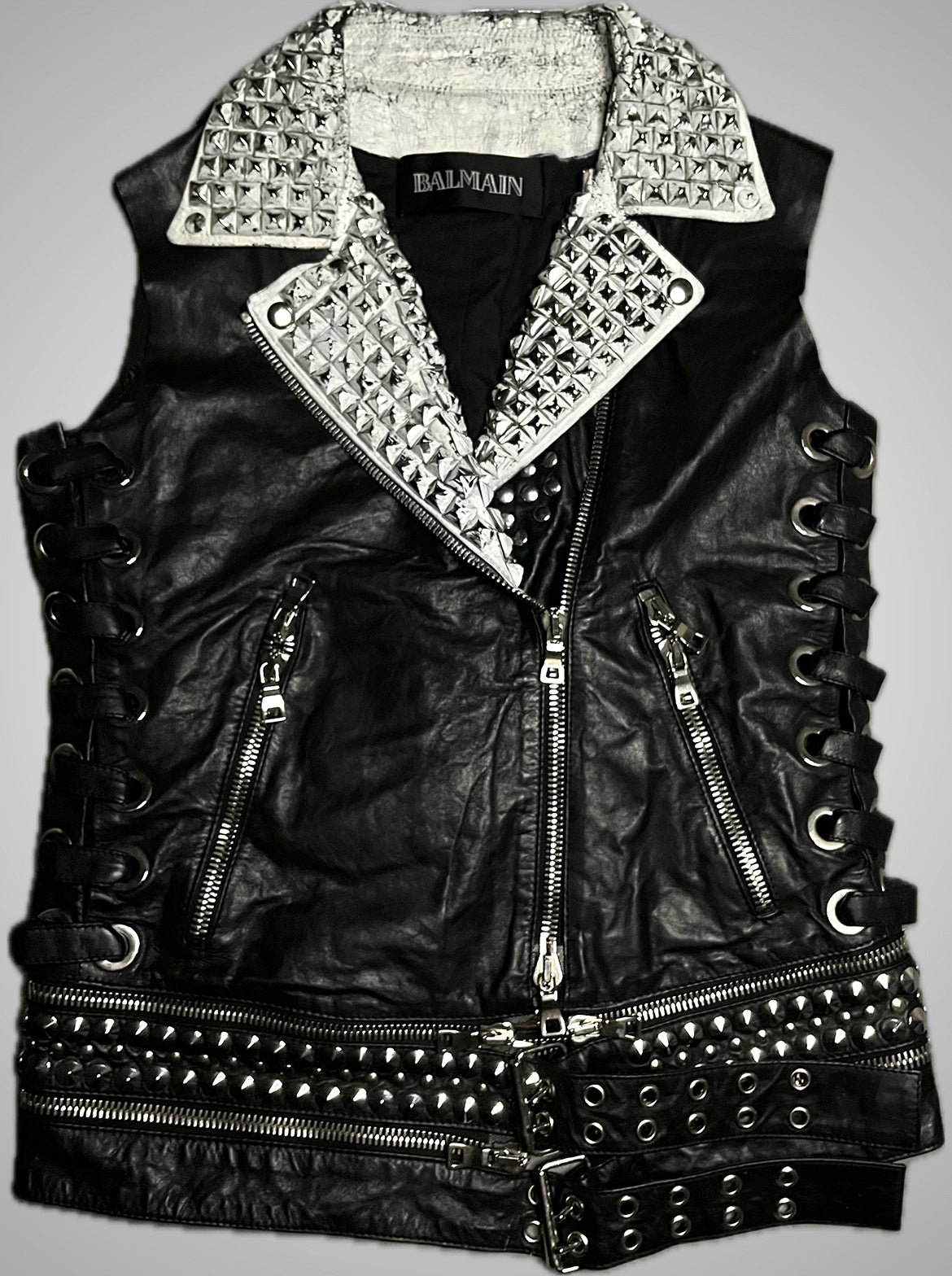 Balmain SS11 White Painted Studded Leather Corset Vest