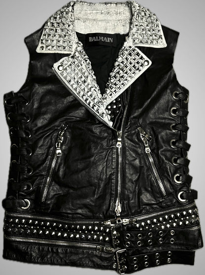 Balmain SS11 White Painted Studded Leather Corset Vest