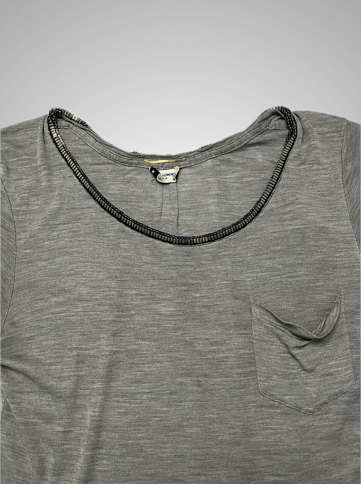 Saint Laurent Paris Studded Silk U-Neck Pocket Tee