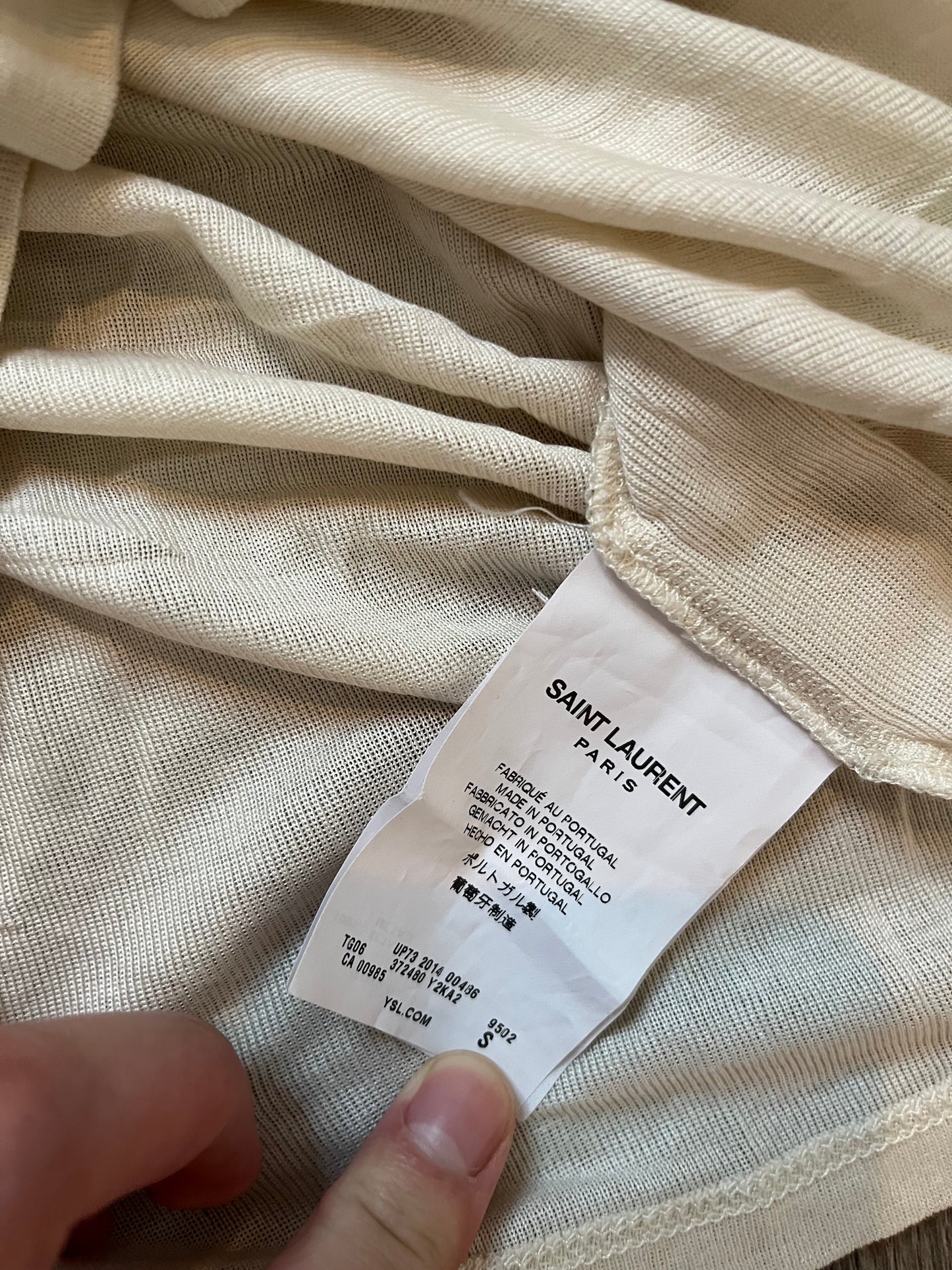 Saint Laurent Paris SS15 Sheer Deep V-neck Tee