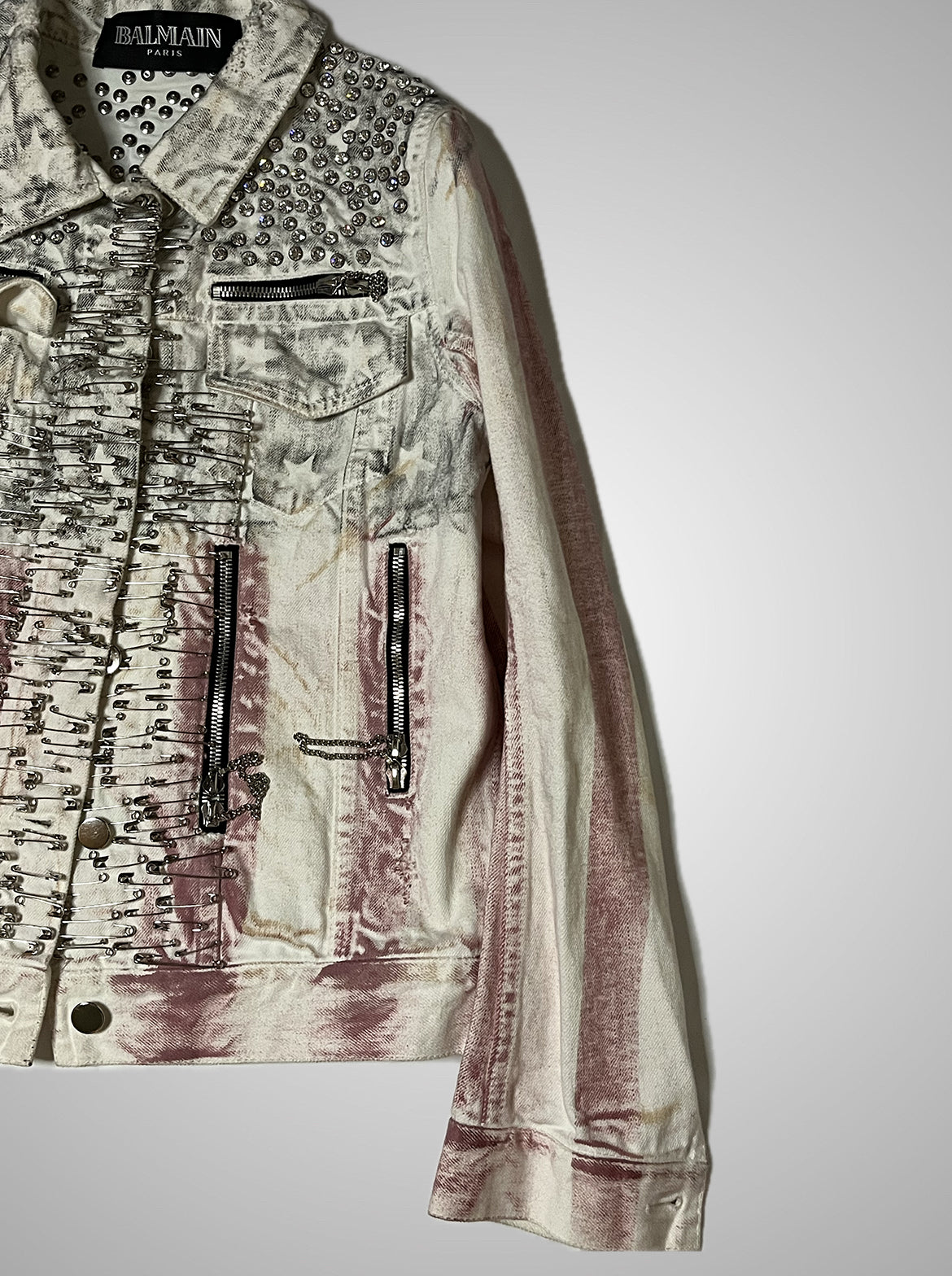 Balmain SS11 Safety Pin American Flag Denim Jacket