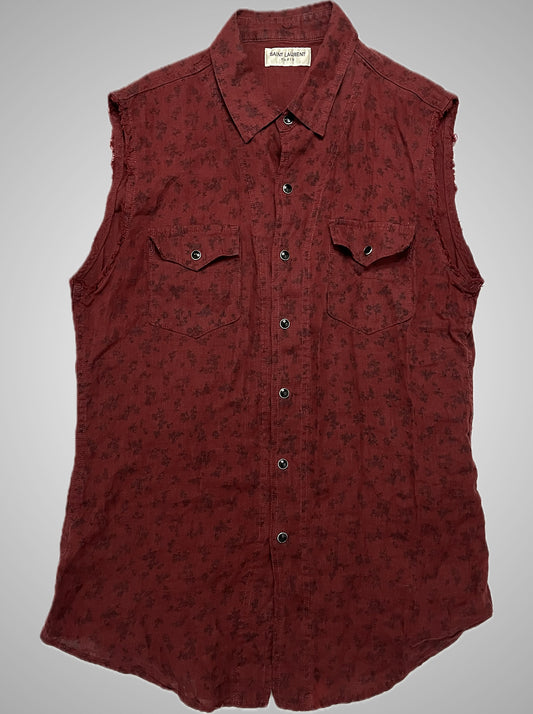 Saint Laurent Paris SS18 Rose Sleeveless Western Shirt