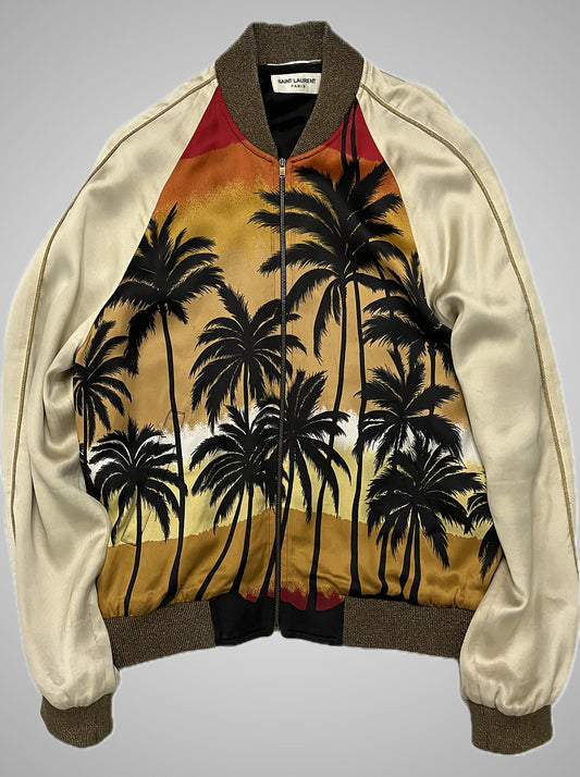 Saint Laurent Paris SS16 Surf Sound Palm Tree Viscose Teddy Jacket