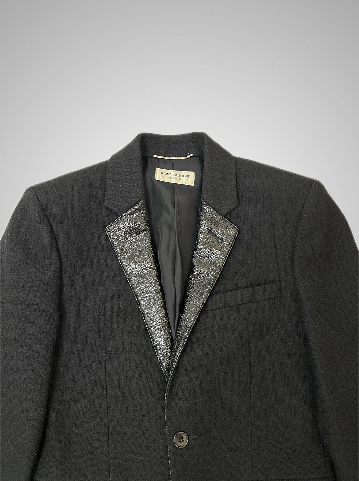 Saint Laurent Paris FW15 Vinyl Leather Lapel Wool Blazer