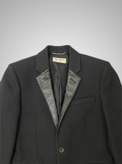Saint Laurent Paris FW15 Vinyl Leather Lapel Wool Blazer