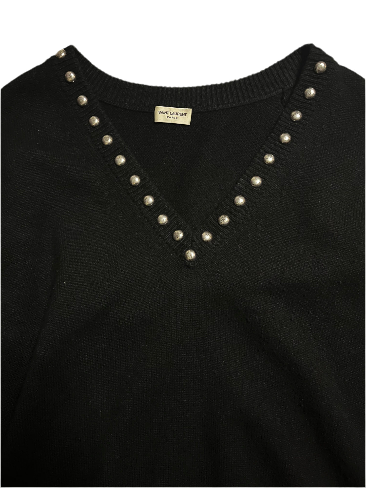Saint Laurent Paris SS15 Studded Cashmere V-neck sweater