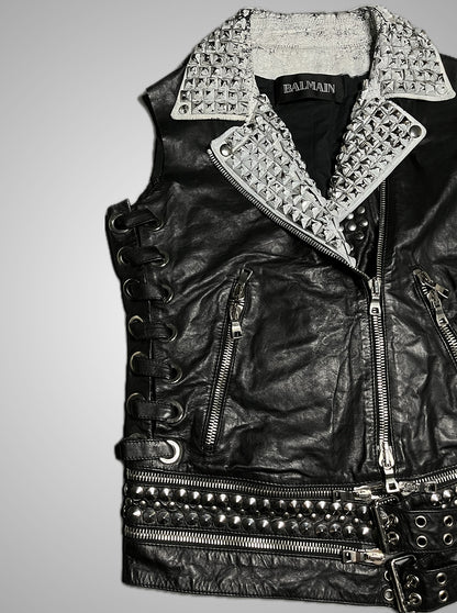 Balmain SS11 White Painted Studded Leather Corset Vest