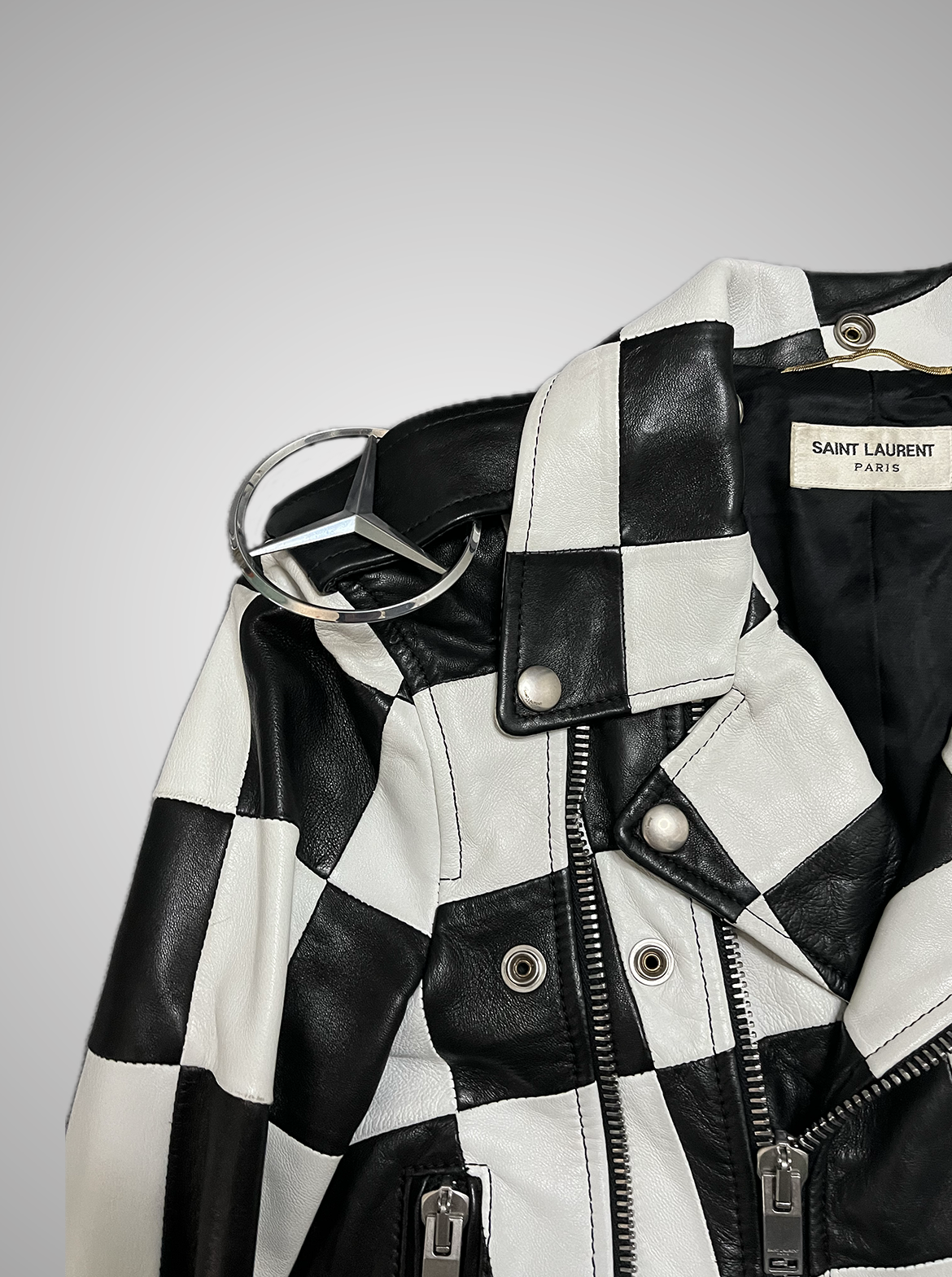 Saint Laurent Paris SS14 Checkerboard Multi-Zip Leather Jacket