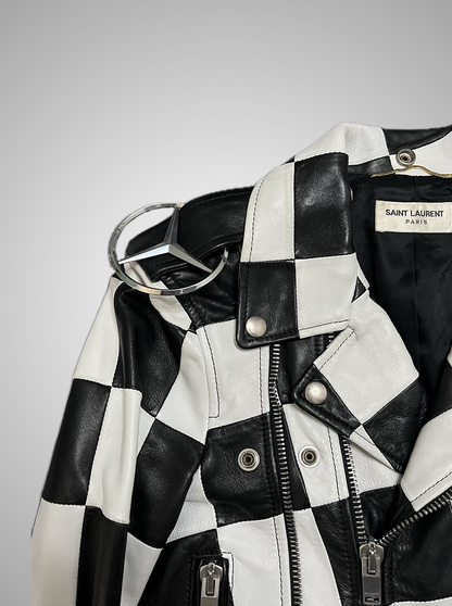 Saint Laurent Paris SS14 Checkerboard Multi-Zip Leather Jacket