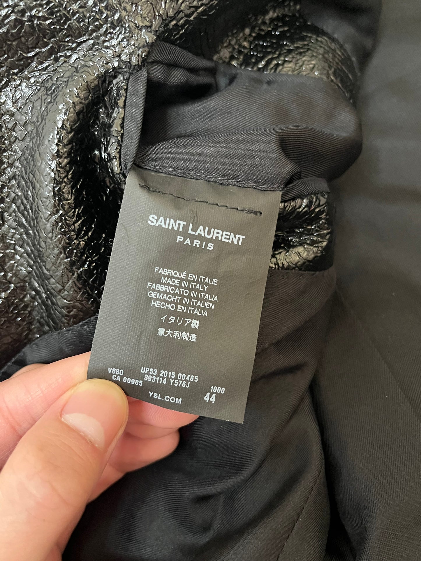 Saint Laurent Paris FW15 Vinyl Leather Lapel Wool Blazer