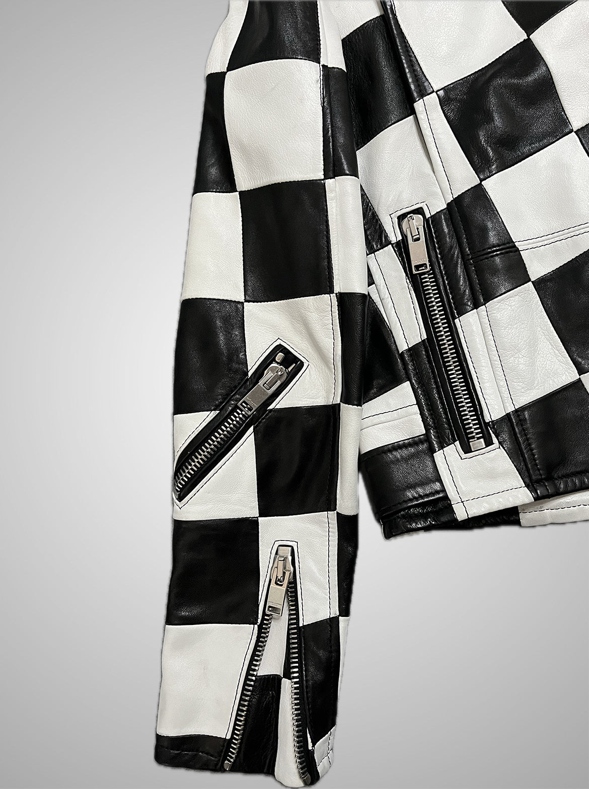 Saint Laurent Paris SS14 Checkerboard Multi-Zip Leather Jacket