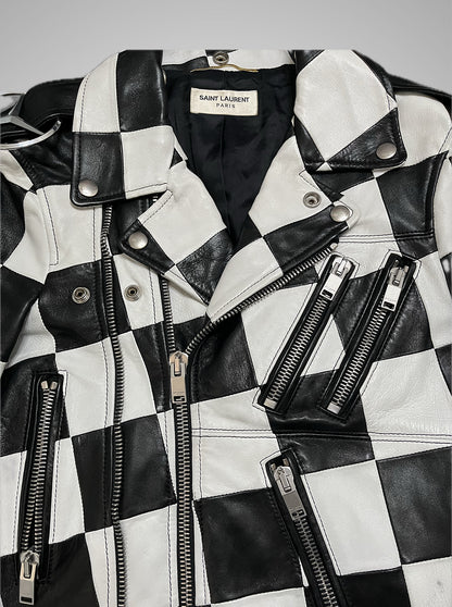 Saint Laurent Paris SS14 Checkerboard Multi-Zip Leather Jacket