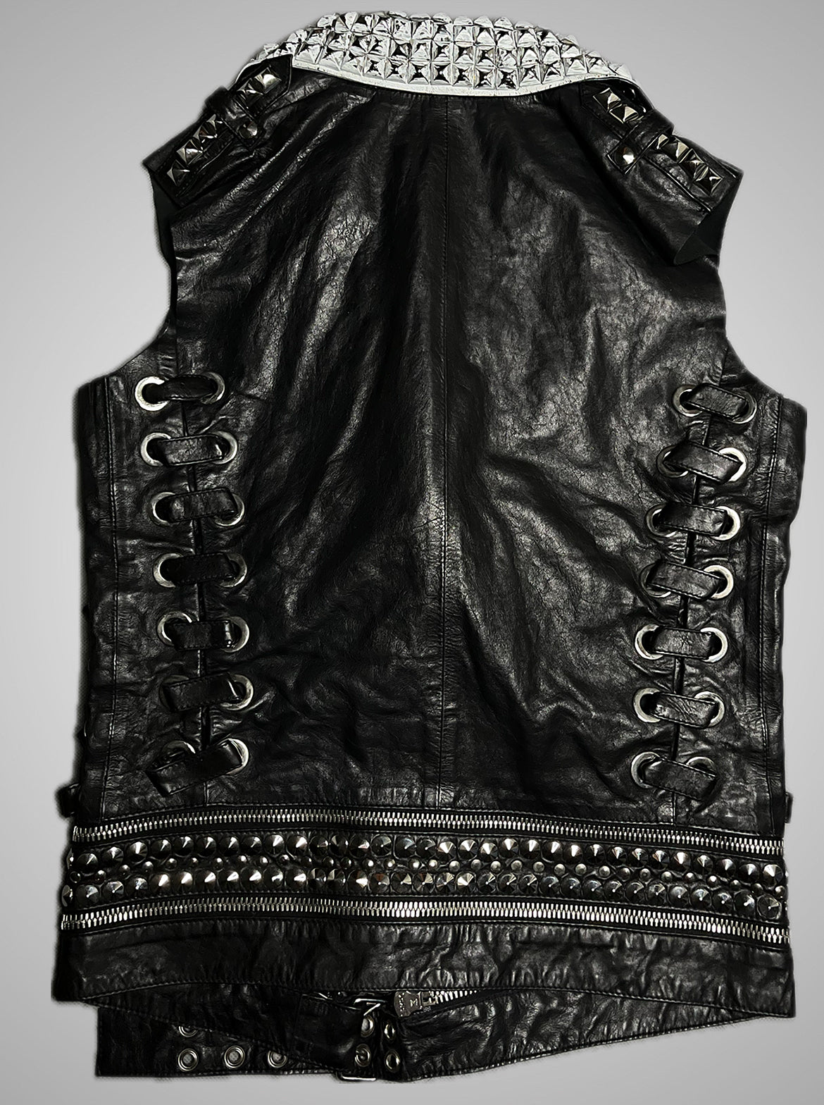 Balmain SS11 White Painted Studded Leather Corset Vest