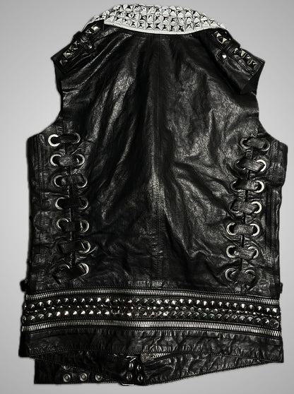 Balmain SS11 White Painted Studded Leather Corset Vest