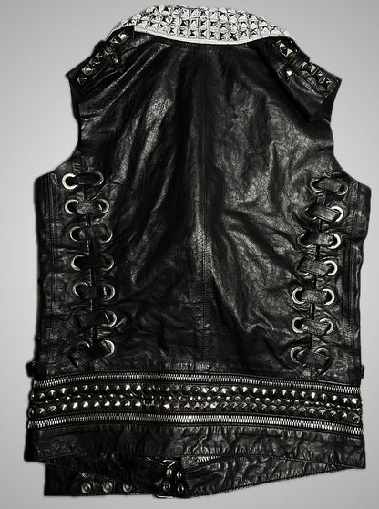 Balmain SS11 White Painted Studded Leather Corset Vest