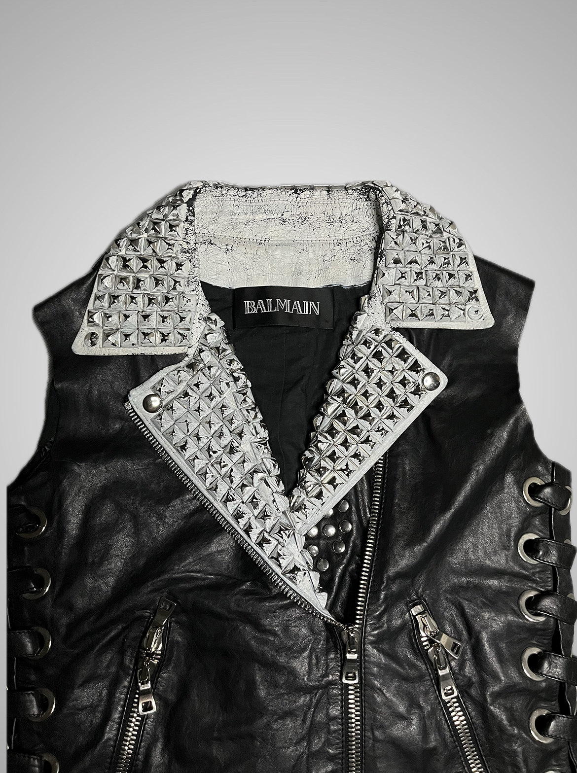 Balmain SS11 White Painted Studded Leather Corset Vest