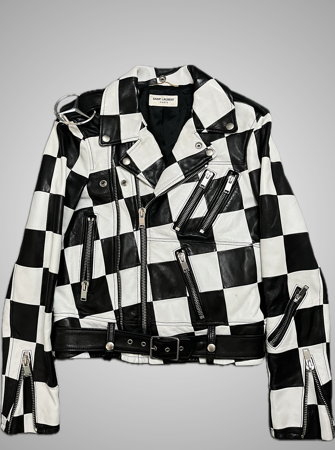 Saint Laurent Paris SS14 Checkerboard Multi-Zip Leather Jacket