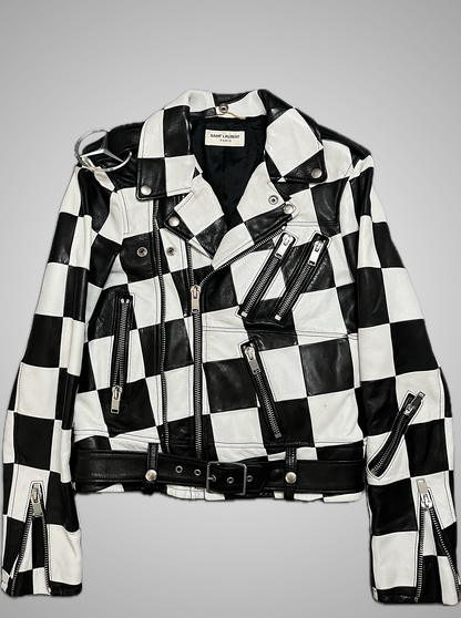 Saint Laurent Paris SS14 Checkerboard Multi-Zip Leather Jacket